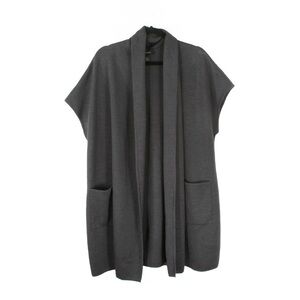 St. John Dark Grey Wool Short Sleeve Oversized Cardigan Shawl Sweater